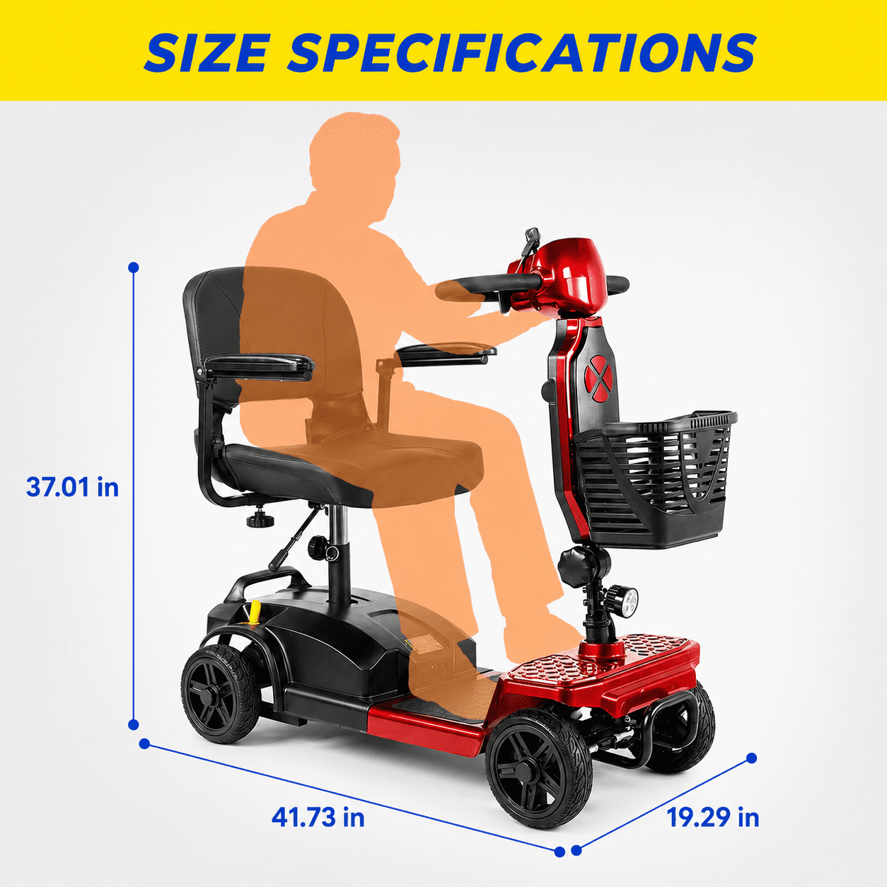 SACVON Mobility Scooters for Seniors with Thick Comfort Seat,USB Charging Port & Widened Front Guard,Powered Mobility Scooter for Adults,250W Motor,330 lbs Capacity,Red