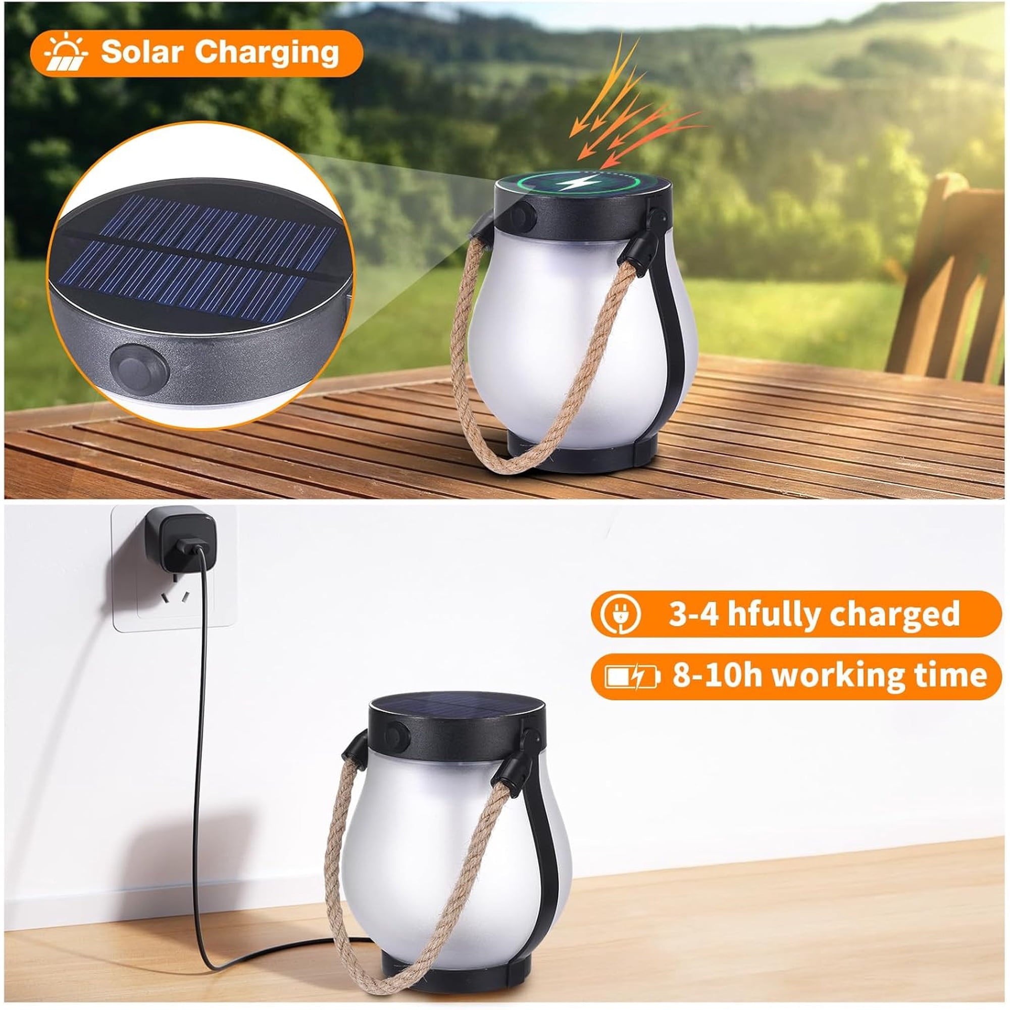 Gkcity Solar Lanterns Outdoor with Ultra-Real Flame, Dual Charging (USB/Solar) & 2 Modes - Waterproof Decorative Hanging/Table Lights for Yard Patio Garden Gift Halloween Easter Decoration, 1 Pack