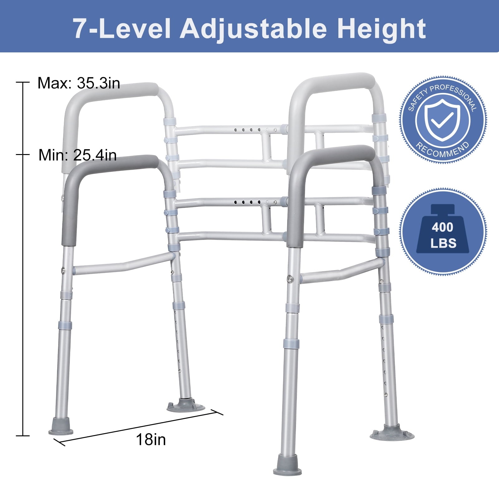 Width & Height Adjustable Toilet Safety Rail - Toilet Seat Risers for Seniors, Toilet Riser with Handles, Raised Toilet Seat with Handles - Toilet Safety Frame Fits Most Toilet (400LBS)