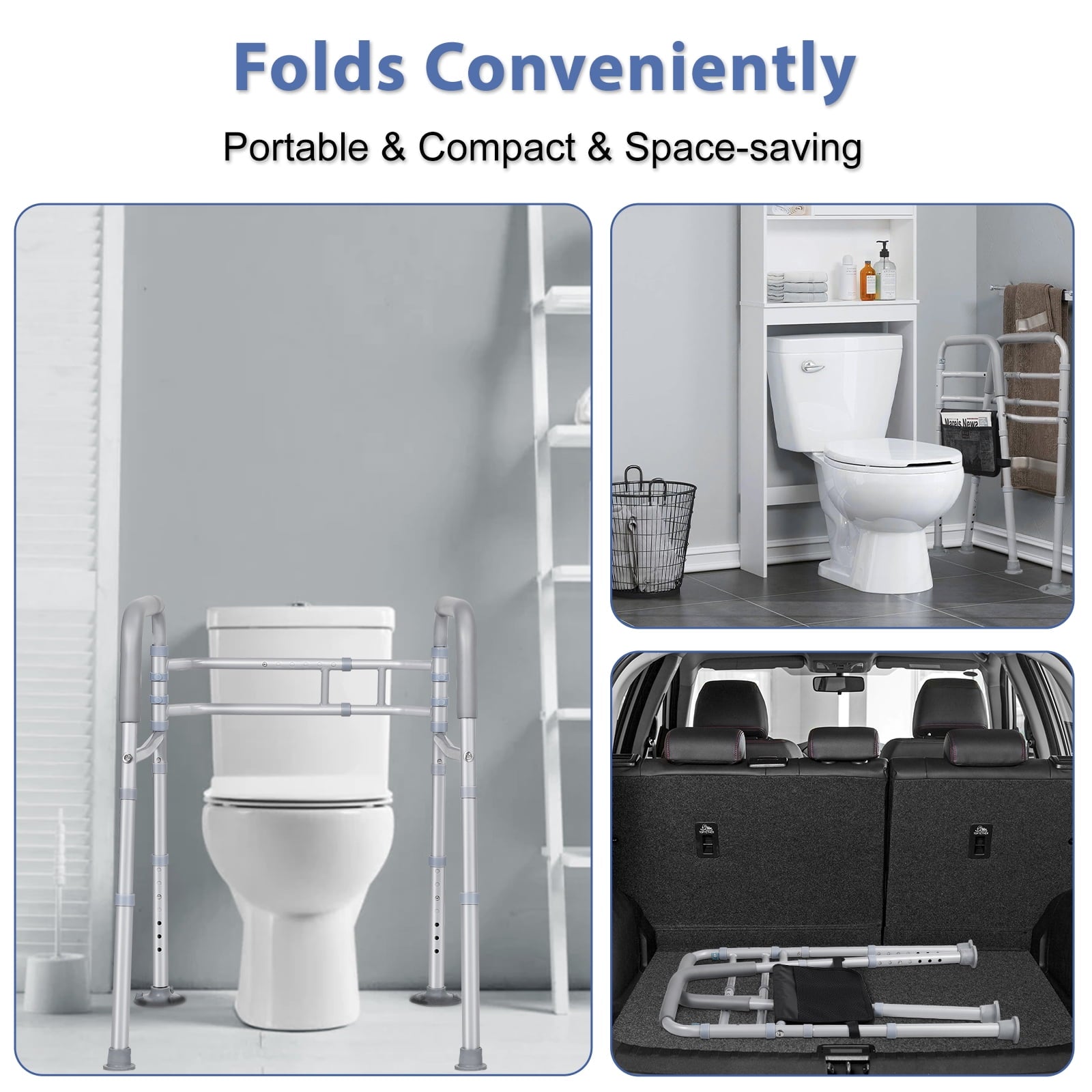 Width & Height Adjustable Toilet Safety Rail - Toilet Seat Risers for Seniors, Toilet Riser with Handles, Raised Toilet Seat with Handles - Toilet Safety Frame Fits Most Toilet (400LBS)