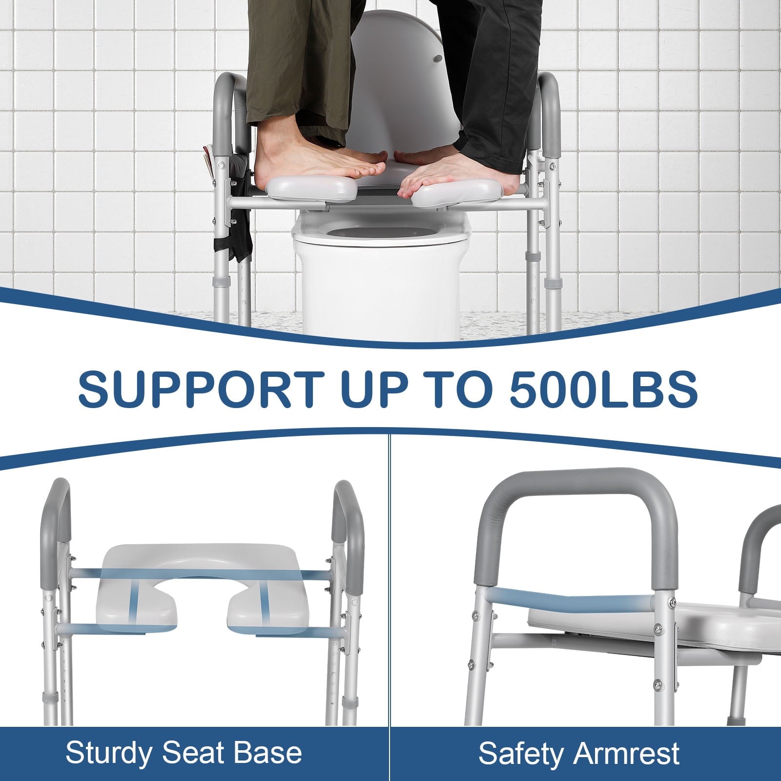500lbs Adjustable Toilet Seat Risers for Seniors with Storage Pouch, Raised Toilet Seat with Handles for Elderly, Pregnant and Disable, Padded Handicap Toilet Seat Riser (With Bucket)