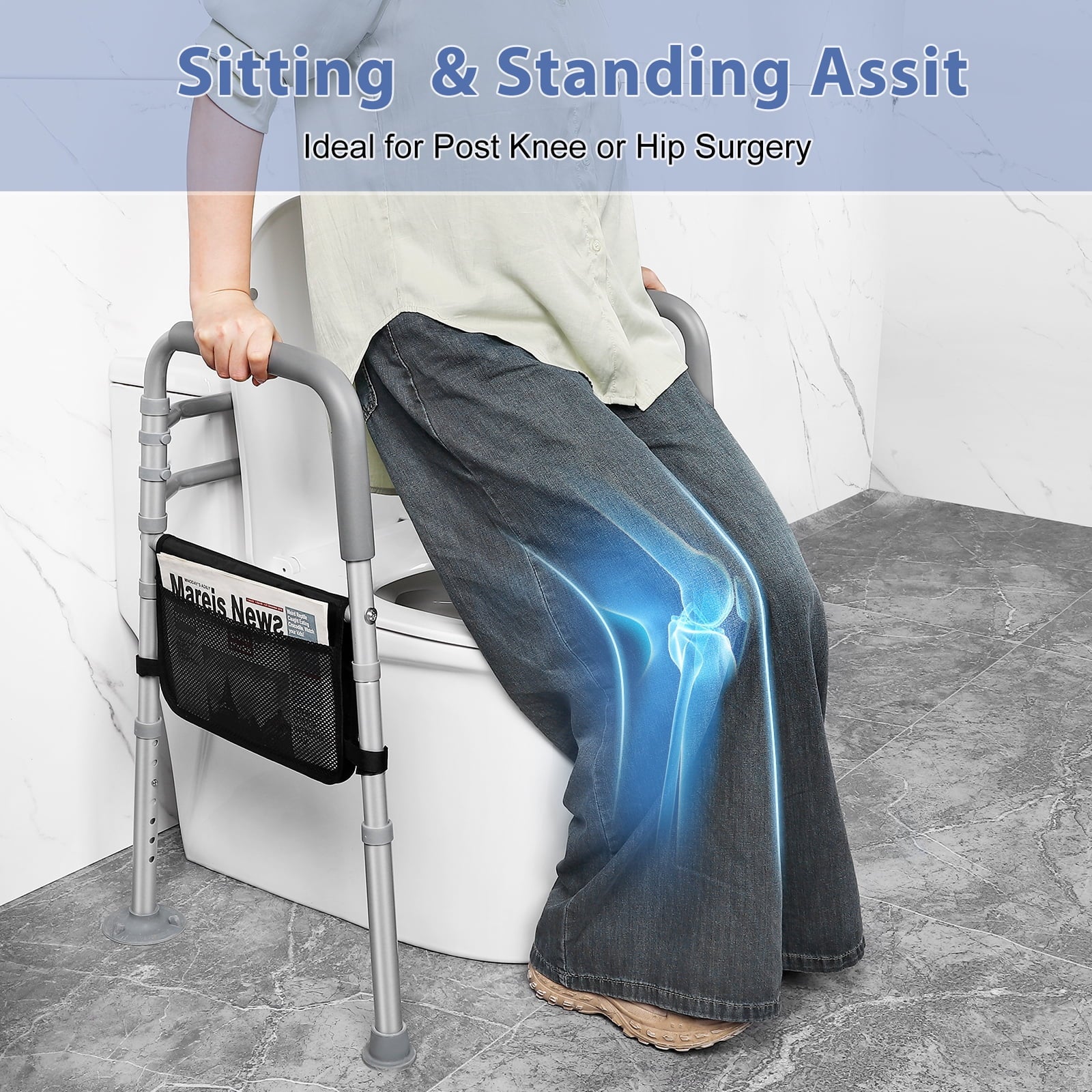 Width & Height Adjustable Toilet Safety Rail - Toilet Seat Risers for Seniors, Toilet Riser with Handles, Raised Toilet Seat with Handles - Toilet Safety Frame Fits Most Toilet (400LBS)