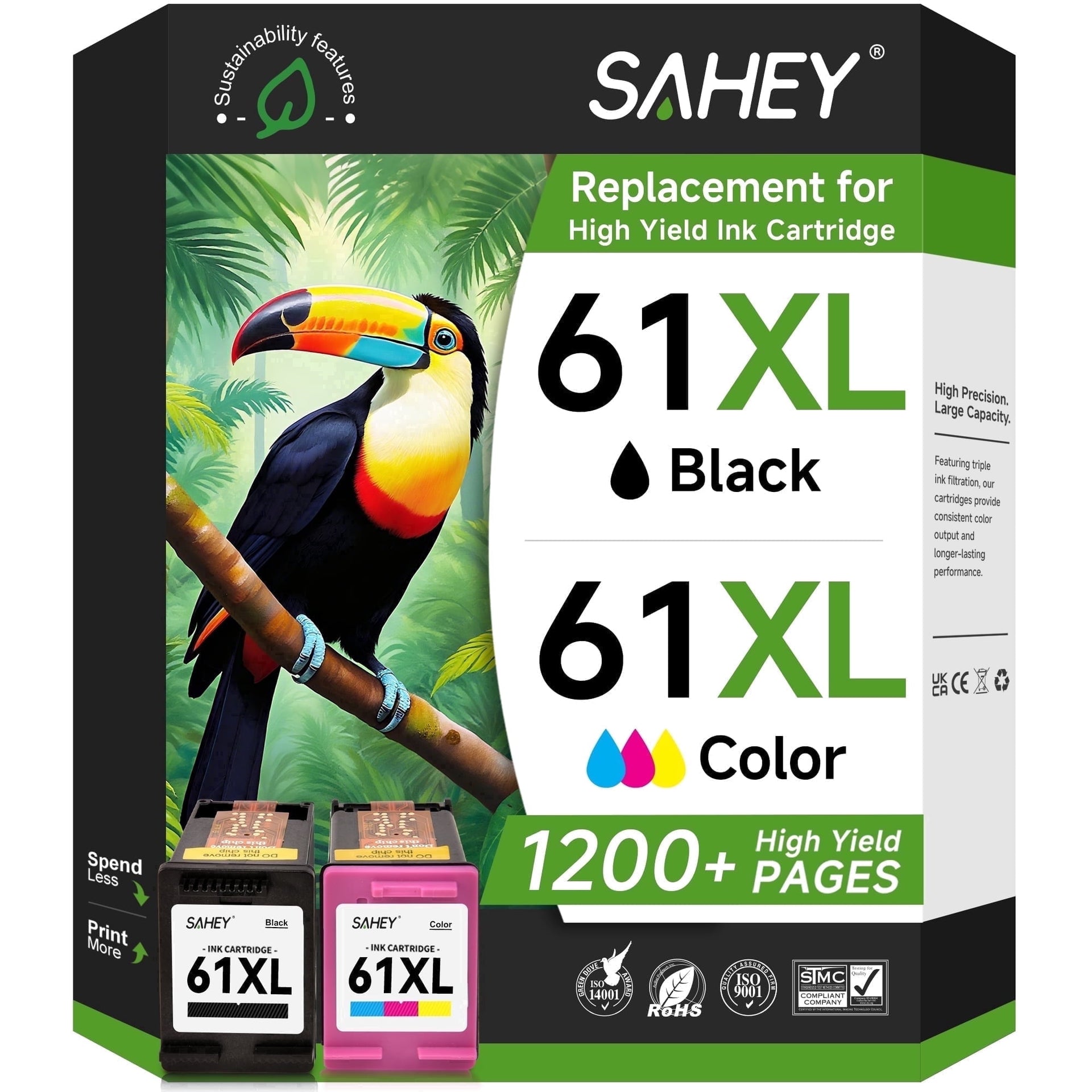 61XL Ink Cartridges Compatible for HP 61 Ink Cartridge Combo Pack for Envy 4500 5530 4502 Deskjet 1000 2540 Officejet 4635 4630 Printer(Black, Tri-Color)
