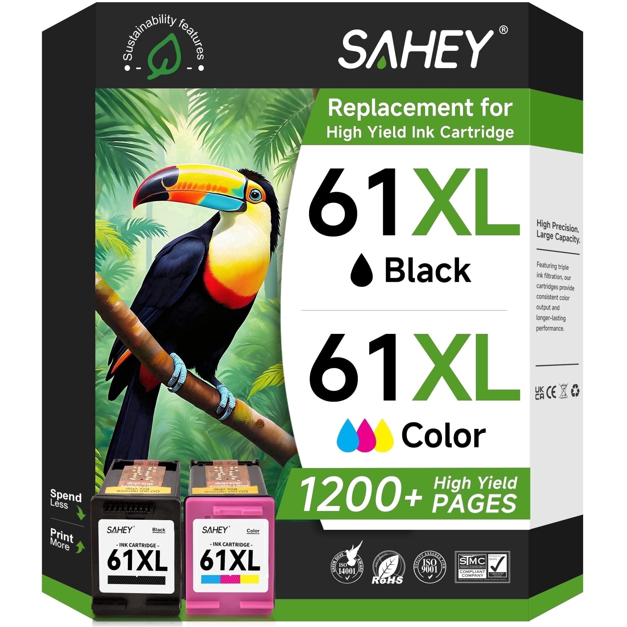 61XL Ink Cartridges Compatible for HP 61 Ink Cartridge Combo Pack for Envy 4500 5530 4502 Deskjet 1000 2540 Officejet 4635 4630 Printer(Black, Tri-Color)
