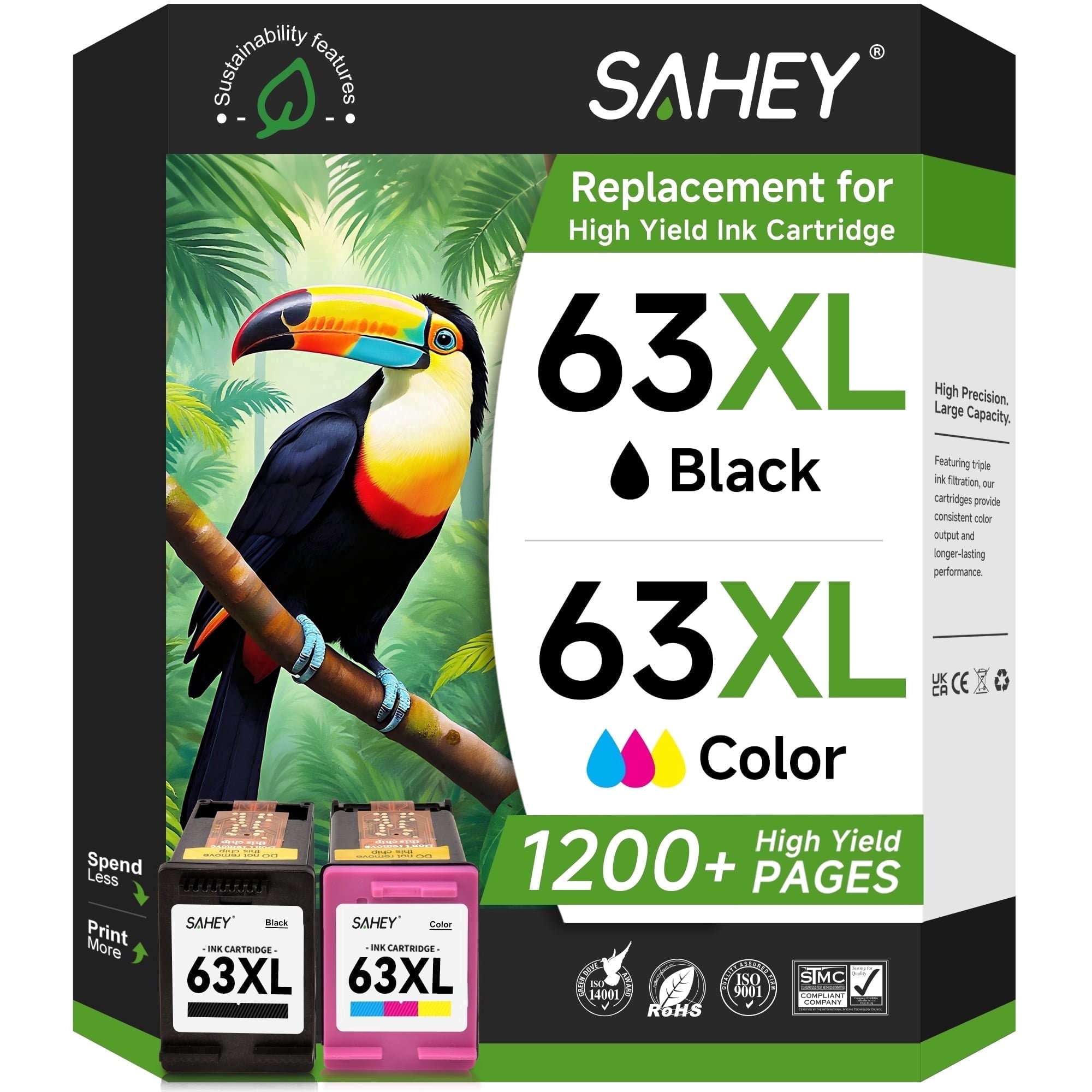 63XL Ink Cartridge Compatible for HP 63 Ink Cartridges for 63XL for HP Officejet 3830 4650 5255 5258 4655 5252 Envy 4520 4512 Printer( Black and Tri-Color)