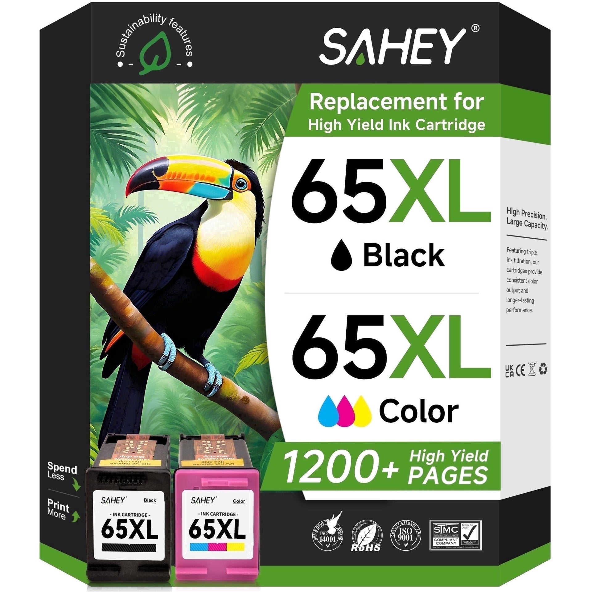 65 Ink Cartridges Compatible for HP 65 Ink Cartridge for hp ink 65 printer cartridges HP DeskJet 3772 3752 3755 Envy 5055 5010 5000 ( 2 Pack)