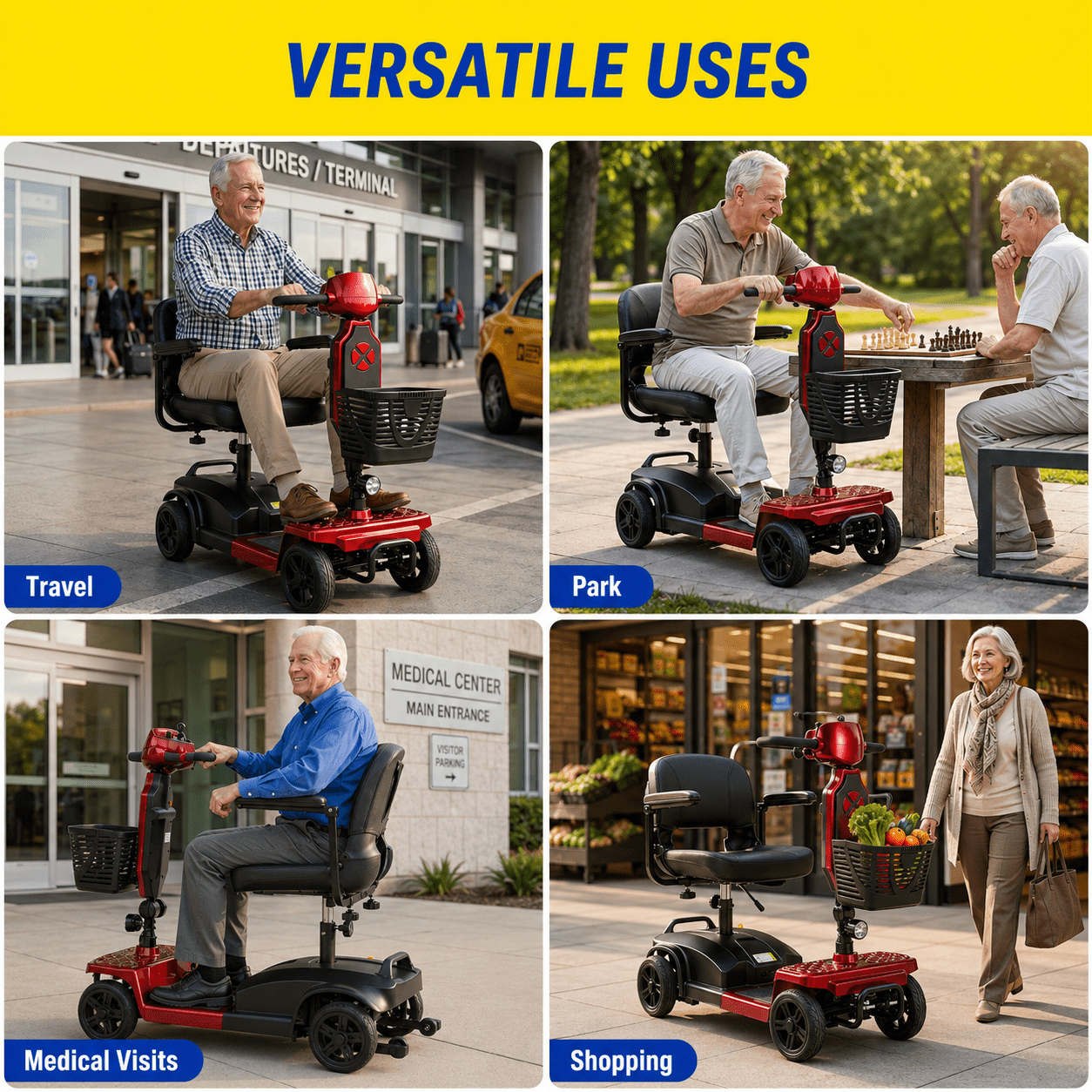 SACVON Mobility Scooters for Seniors with Thick Comfort Seat,USB Charging Port & Widened Front Guard,Powered Mobility Scooter for Adults,250W Motor,330 lbs Capacity,Red