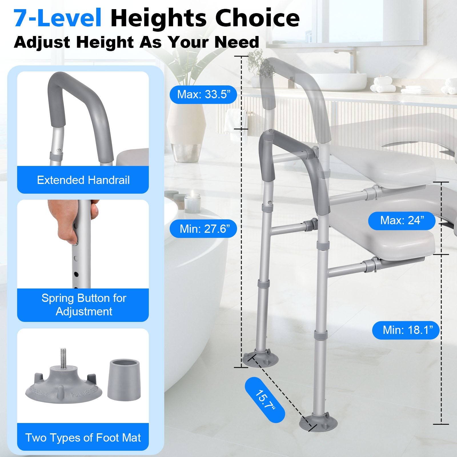 Width & Height Adjustable Raised Toilet Seat with Handles for Elderly, Toilet Seat Risers for Seniors, Toilet Riser with Handles, Elevated Toilet Seat with Handles (with Bucket)