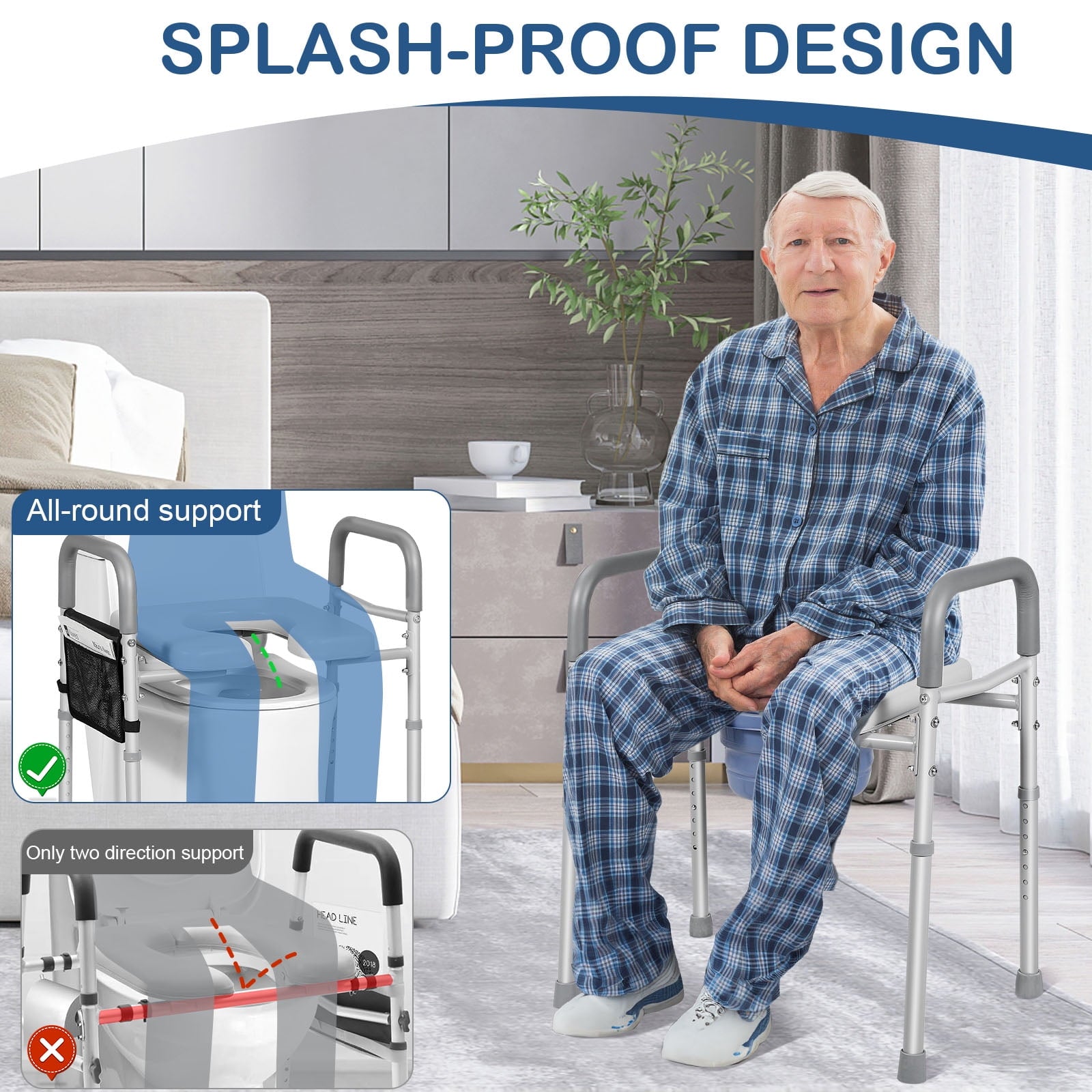 500lbs Adjustable Toilet Seat Risers for Seniors with Storage Pouch, Raised Toilet Seat with Handles for Elderly, Pregnant and Disable, Padded Handicap Toilet Seat Riser (Without Bucket)