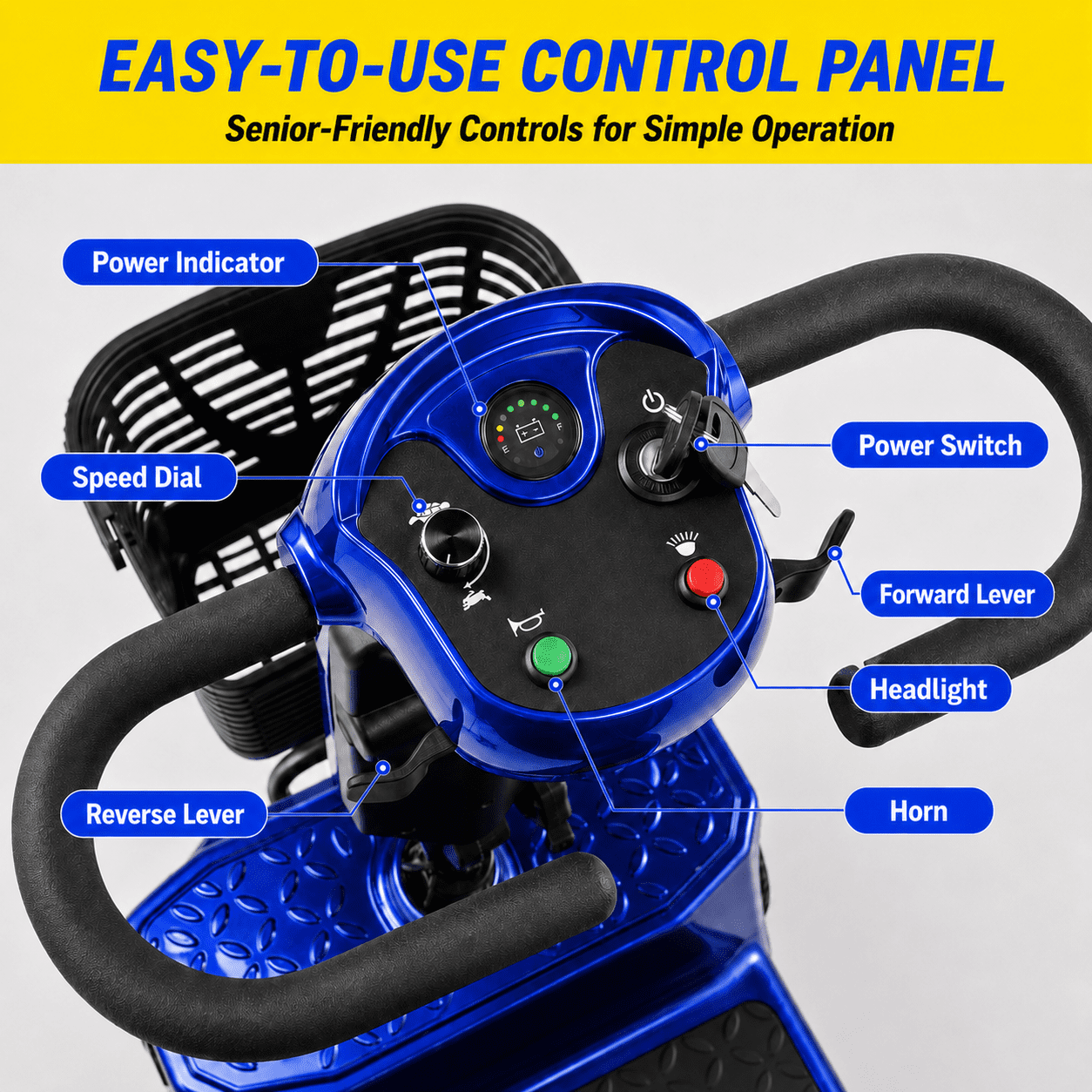 SACVON Mobility Scooters for Seniors with Thick Comfort Seat,USB Charging Port & Widened Front Guard,Powered Mobility Scooter for Adults,250W Motor,330 lbs Capacity,Blue