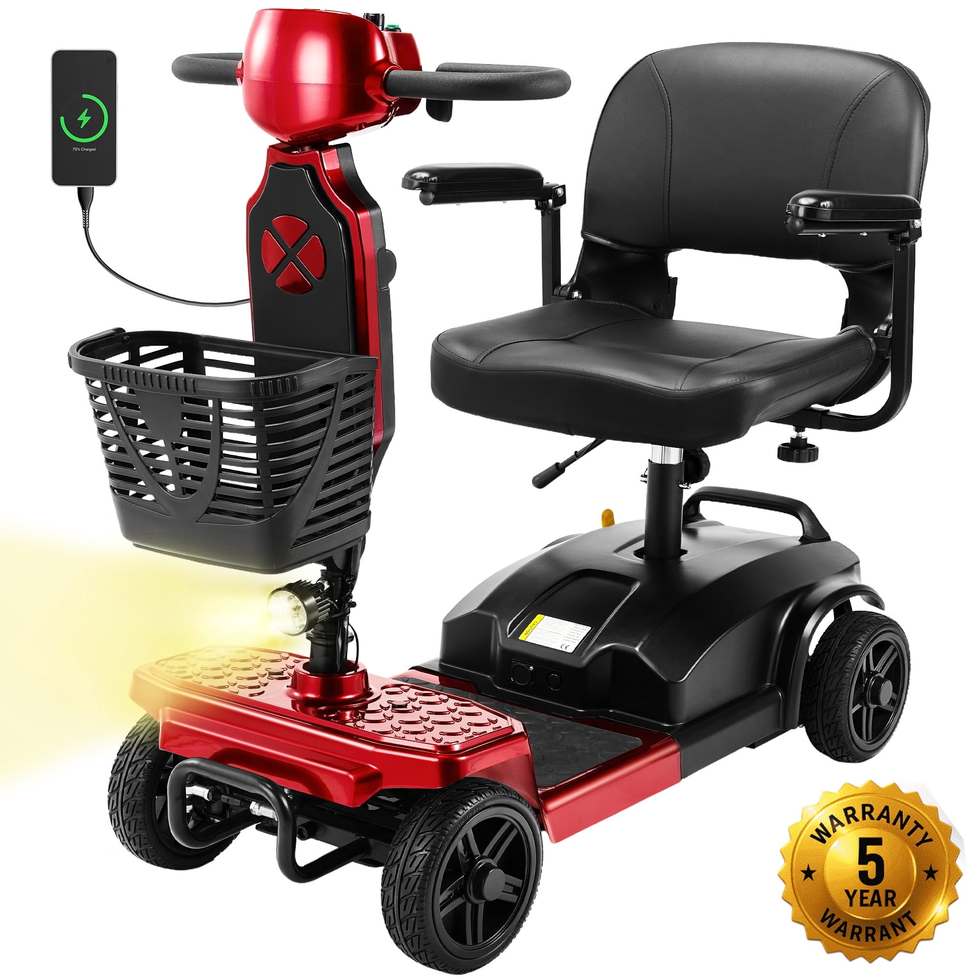 SACVON Mobility Scooters for Seniors with Thick Comfort Seat,USB Charging Port & Widened Front Guard,Powered Mobility Scooter for Adults,250W Motor,330 lbs Capacity,Red