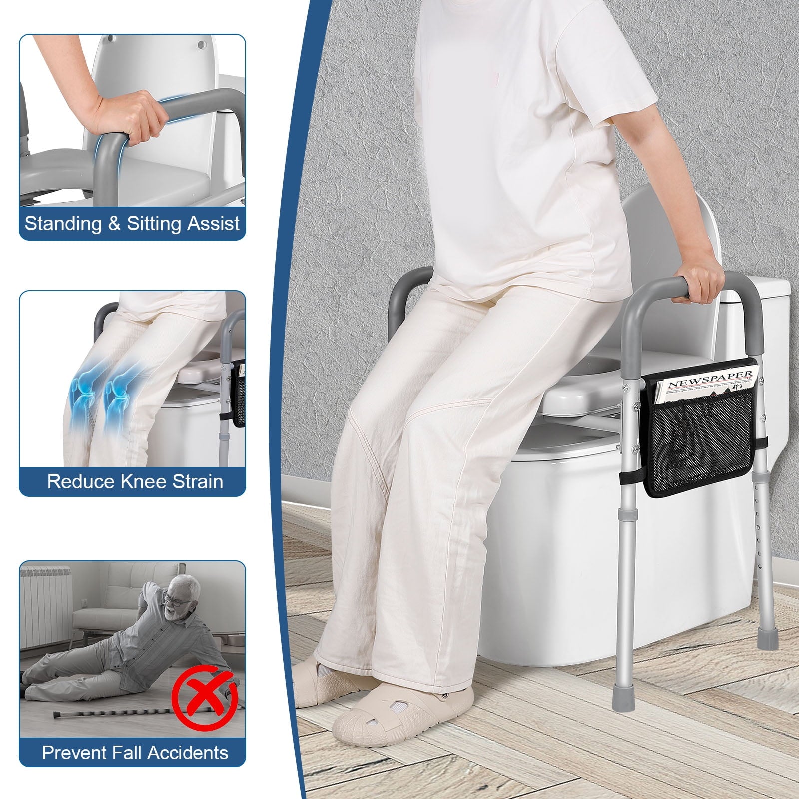 500lbs Adjustable Toilet Seat Risers for Seniors with Storage Pouch, Raised Toilet Seat with Handles for Elderly, Pregnant and Disable, Padded Handicap Toilet Seat Riser (With Bucket)