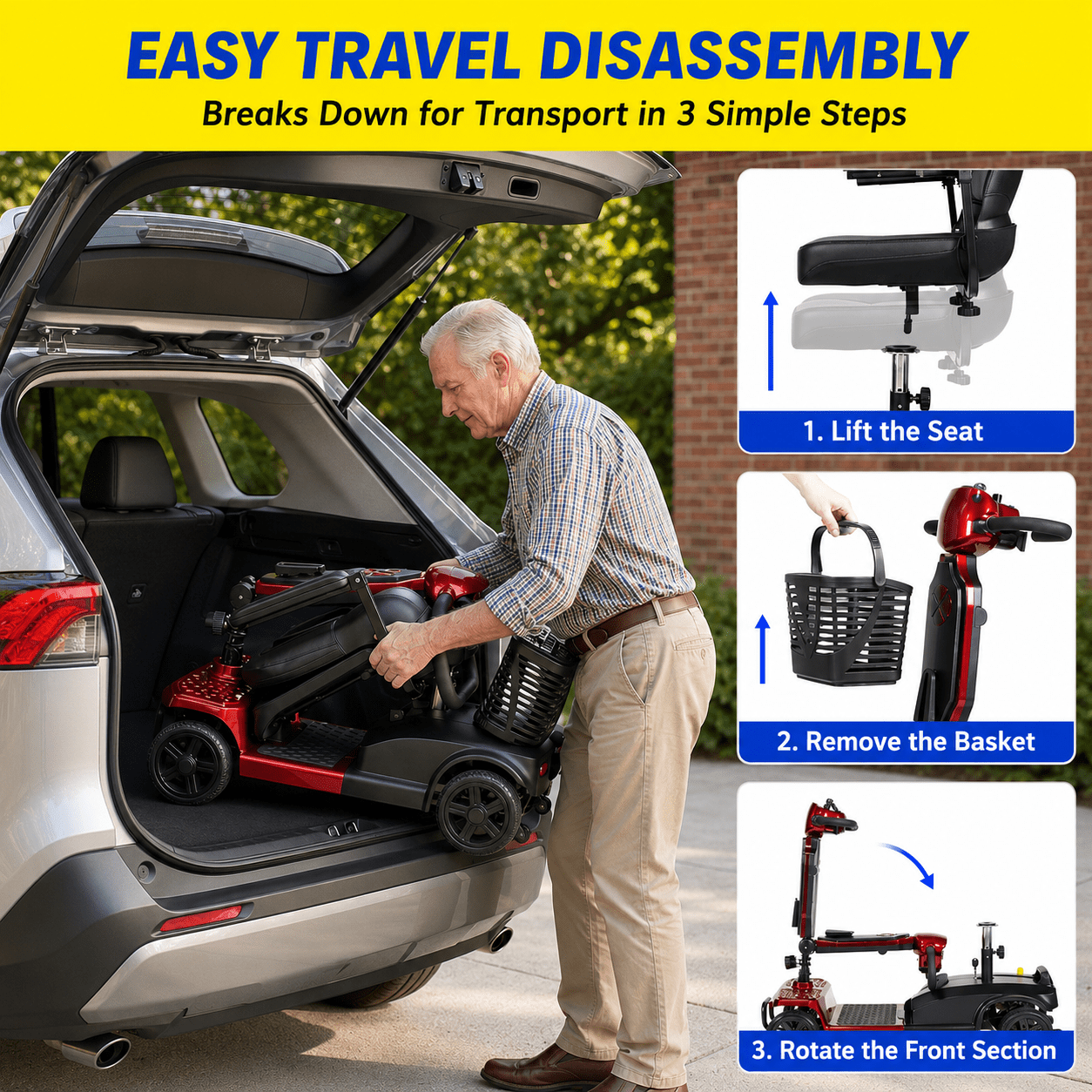 SACVON Mobility Scooters for Seniors with Thick Comfort Seat,USB Charging Port & Widened Front Guard,Powered Mobility Scooter for Adults,250W Motor,330 lbs Capacity,Red