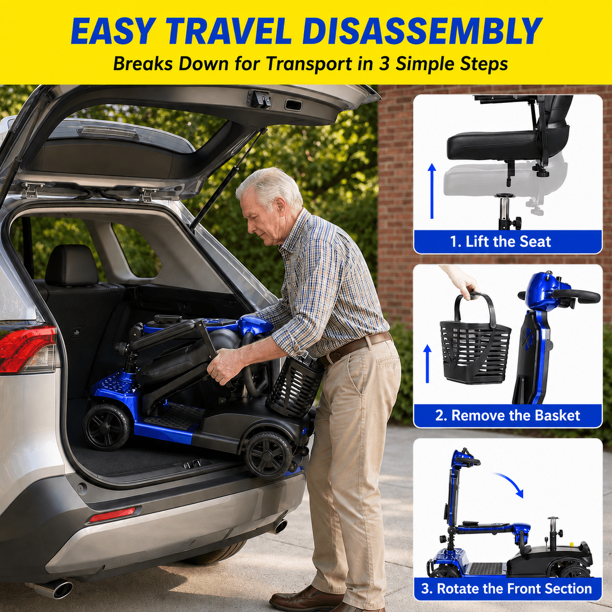 SACVON Mobility Scooters for Seniors with Thick Comfort Seat,USB Charging Port & Widened Front Guard,Powered Mobility Scooter for Adults,250W Motor,330 lbs Capacity,Blue