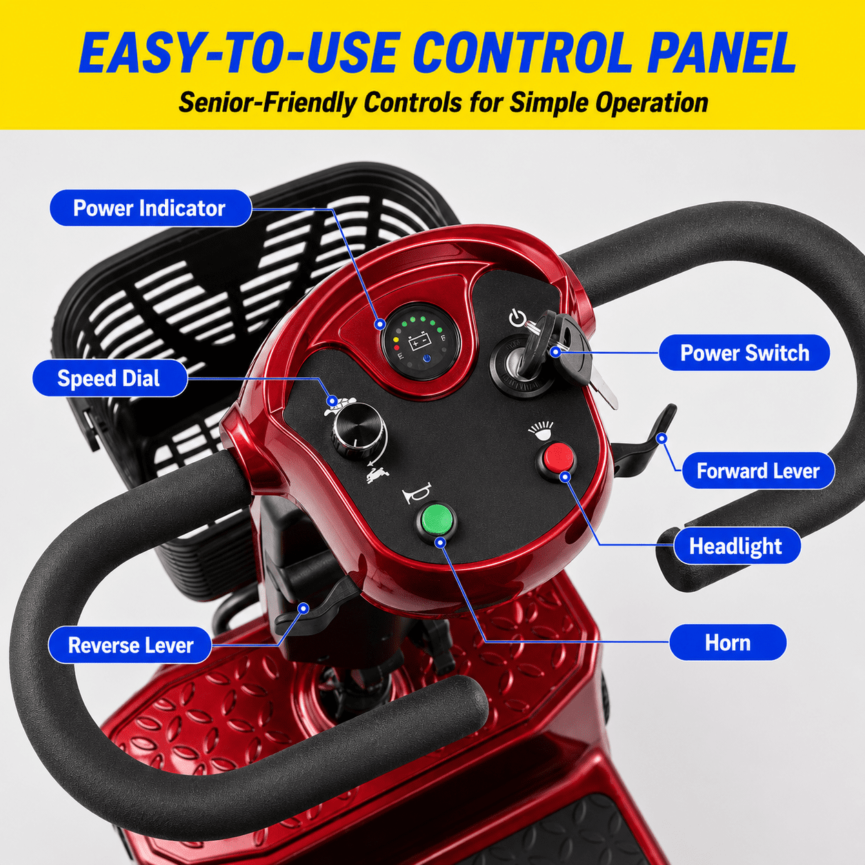 SACVON Mobility Scooters for Seniors with Thick Comfort Seat,USB Charging Port & Widened Front Guard,Powered Mobility Scooter for Adults,250W Motor,330 lbs Capacity,Red